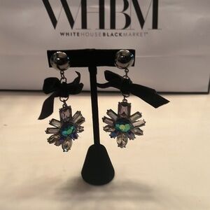 VINTAGE Pierced earrings with velvet bow/beautiful multi colored stones. WHBM
